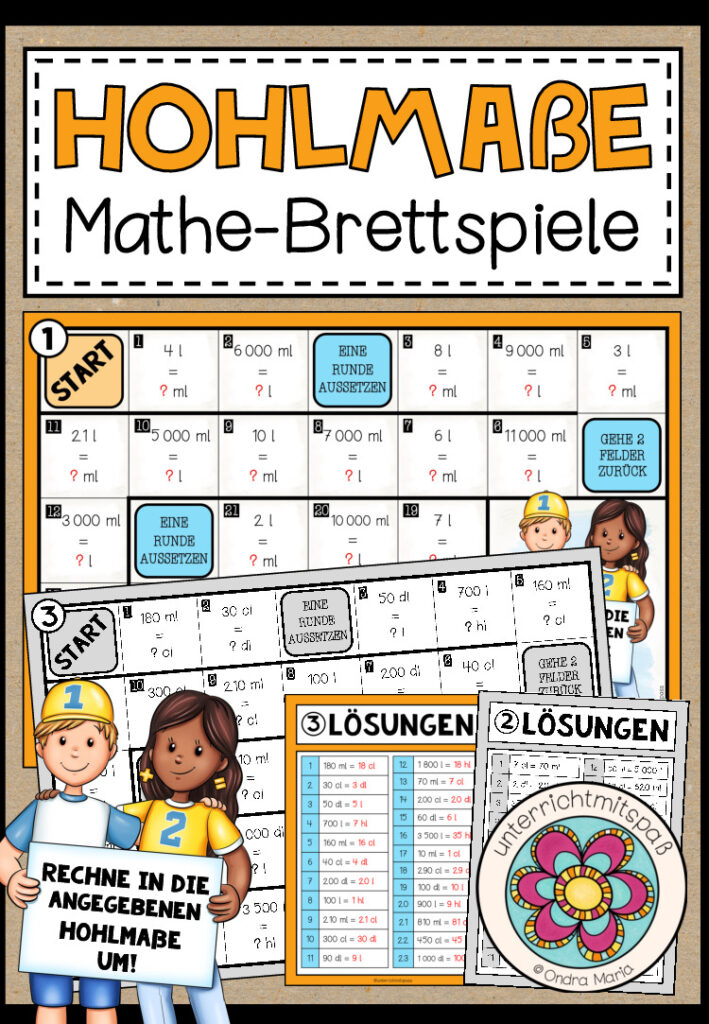 HOHLMAßE (Umrechenaufgaben in N) – 3 Mathe-Brettspiele