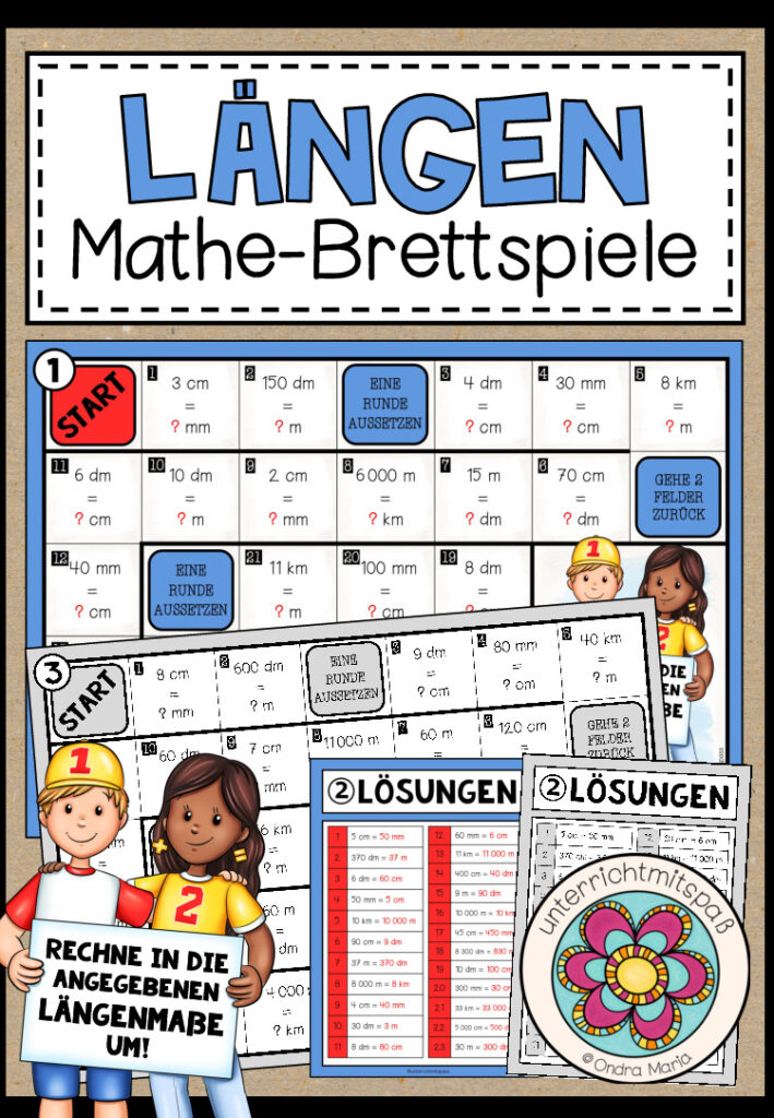 LÄNGEN (Umrechenaufgaben in N) – 3 Mathe-Brettspiele