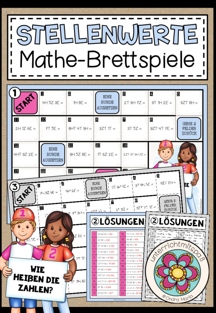STELLENWERTE (Natürliche Zahlen) – 3 Mathe-Brettspiele