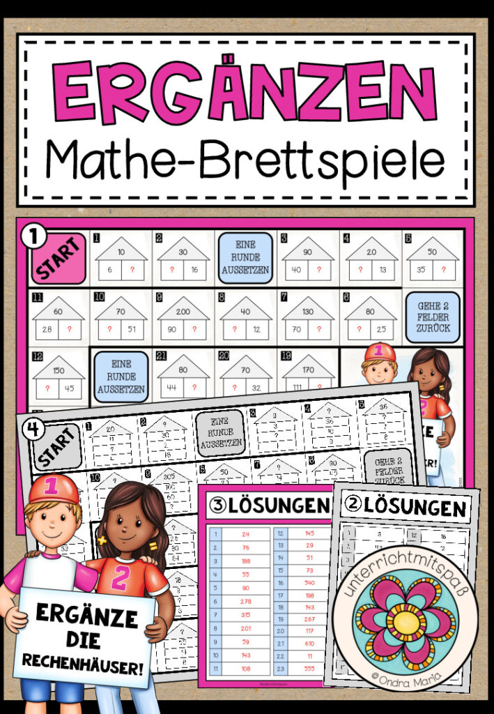 ERGÄNZEN (Rechenhäuser) – 4 Mathe-Brettspiele