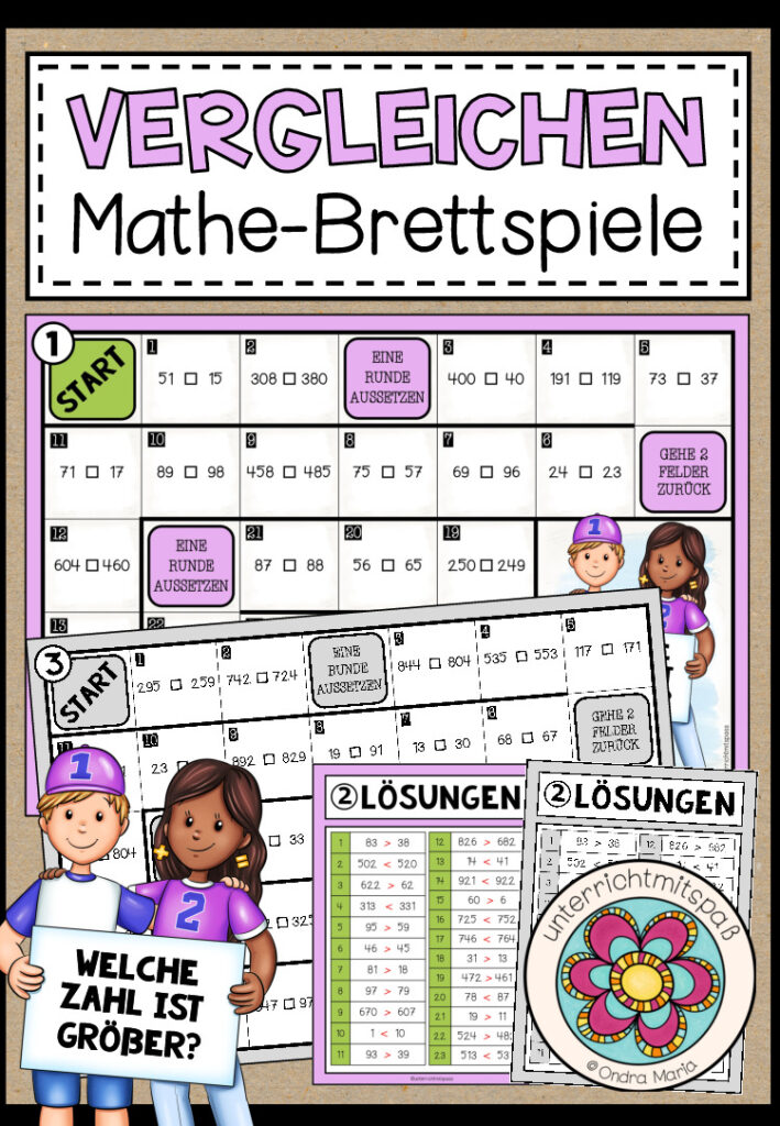 VERGLEICHEN (Zahlen in N) – 3 Mathe-Brettspiele