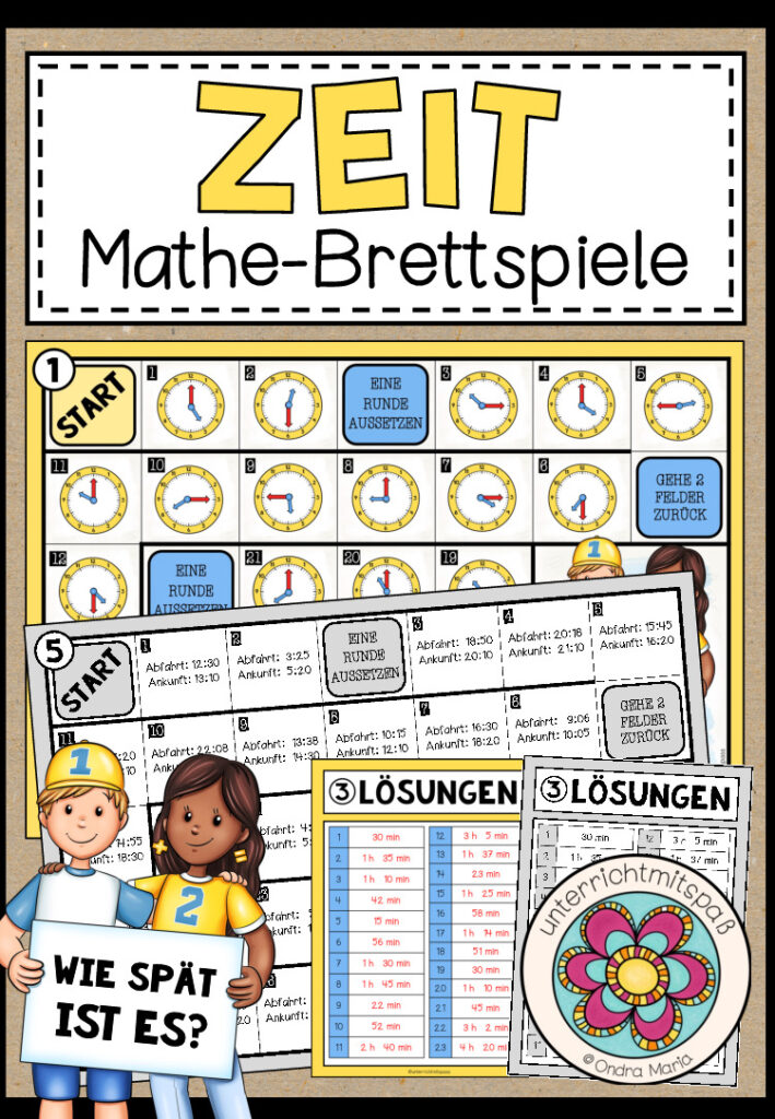 ZEIT (Uhrzeit und Zeitdauer) – 5 Mathe-Brettspiele