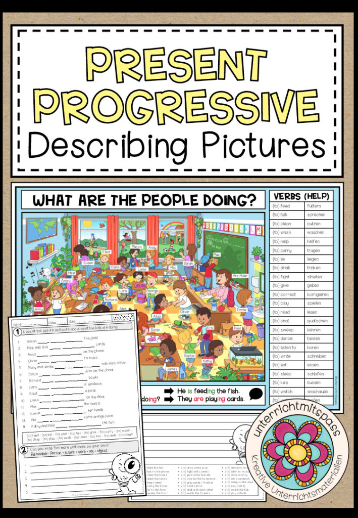 PRESENT PROGRESSIVE – Describing Pictures (Speaking + Writing)