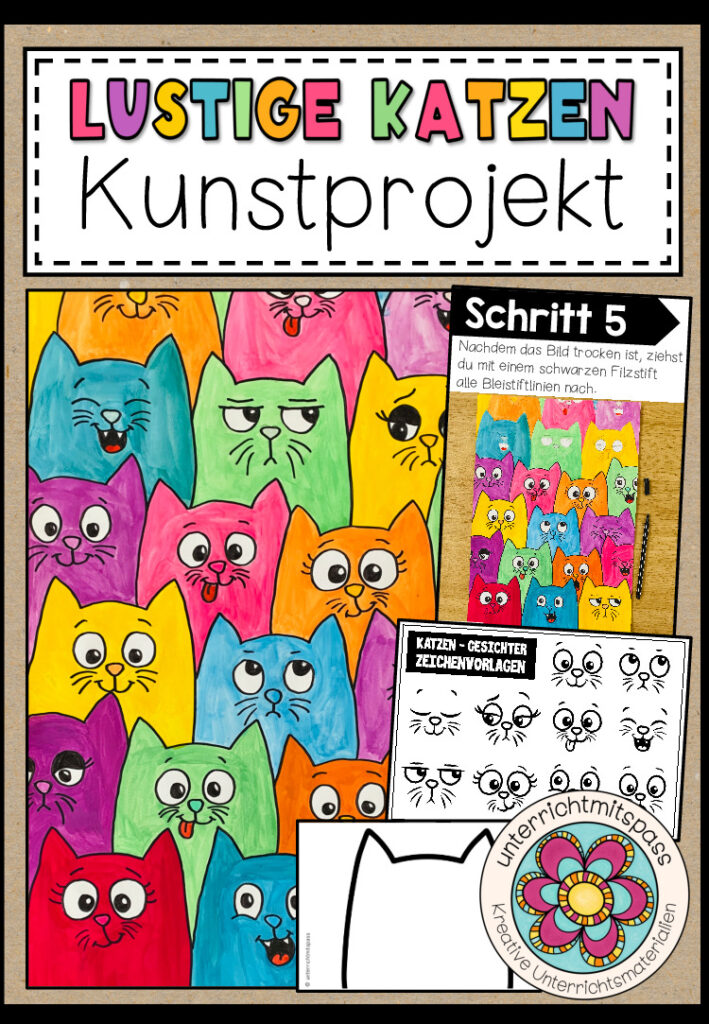 Lustige Katzen im Pop-Art Stil – Kunstprojekt (fertig geplante Kunsteinheit)