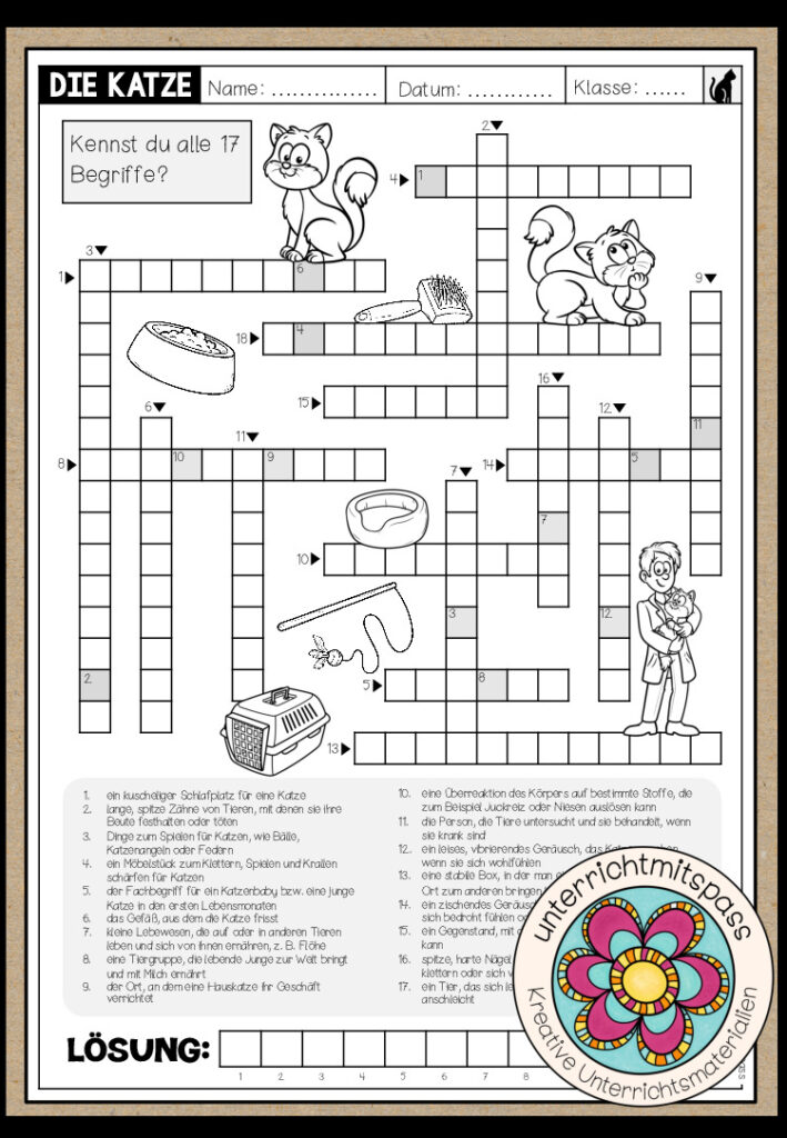 DIE KATZE – Kreuzworträtsel (Arbeitsblatt)