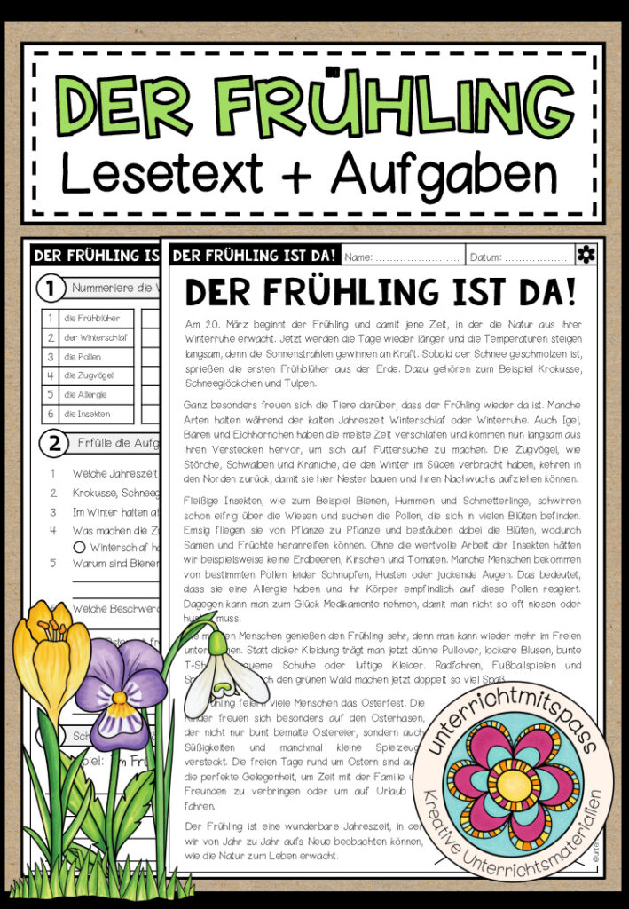 Der Frühling ist da! – Lesetext + Aufgaben (2-fach differenziert)