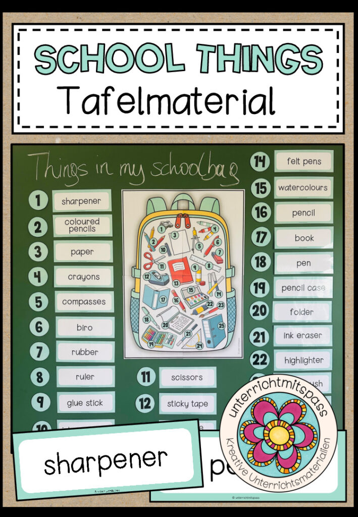 SCHOOL THINGS – In my schoolbag (Tafelmaterial)