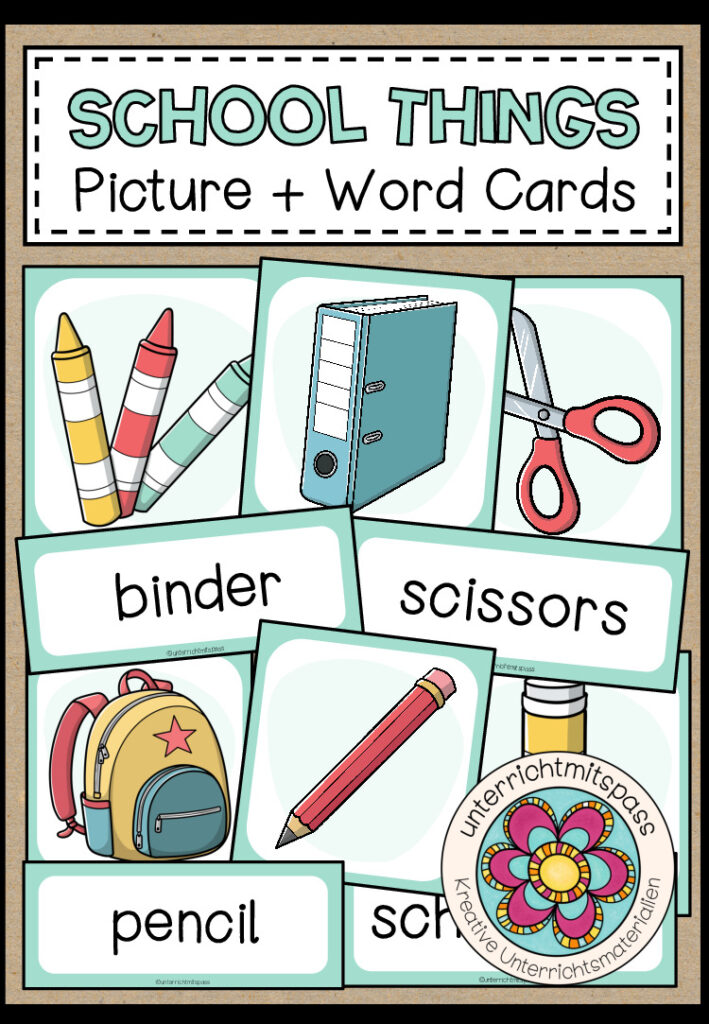SCHOOL THINGS – Picture + Word Cards
