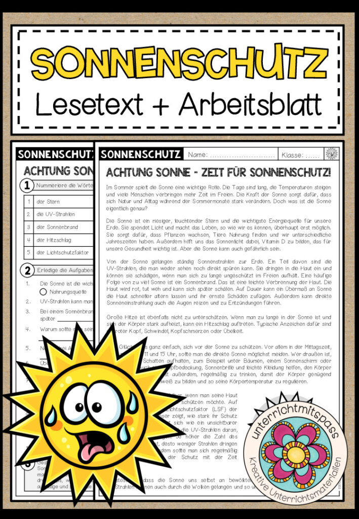 Sonnenschutz – Lesetext + Aufgaben (2-fach differenziert)