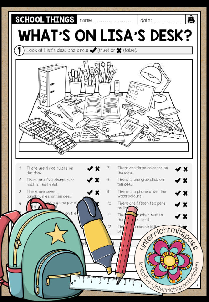 SCHOOL THINGS – What’s on Lisa’s desk? (Reading Comprehension)
