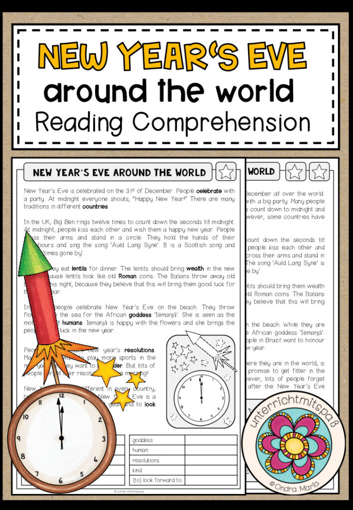 New Year’s Eve around the World – Reading Comprehension (2-fach differenziert + Conversation Strips)