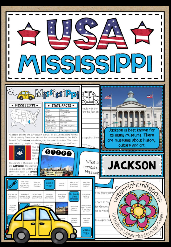 USA – Mississippi (Fact Sheets, Worksheets and Games)
