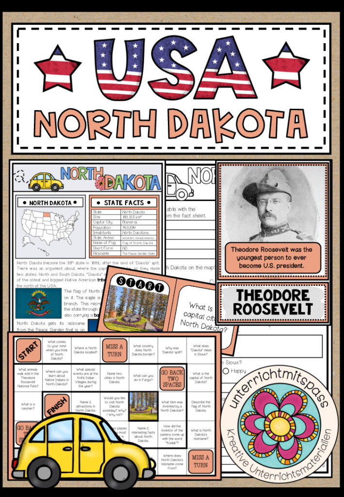 USA – North Dakota (Fact Sheets, Worksheets and Games)