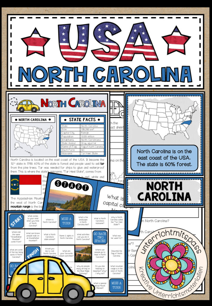 USA – North Carolina (Fact Sheets, Worksheets and Games)