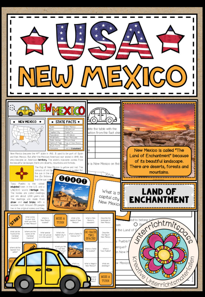 USA – New Mexico (Fact Sheets, Worksheets and Games)