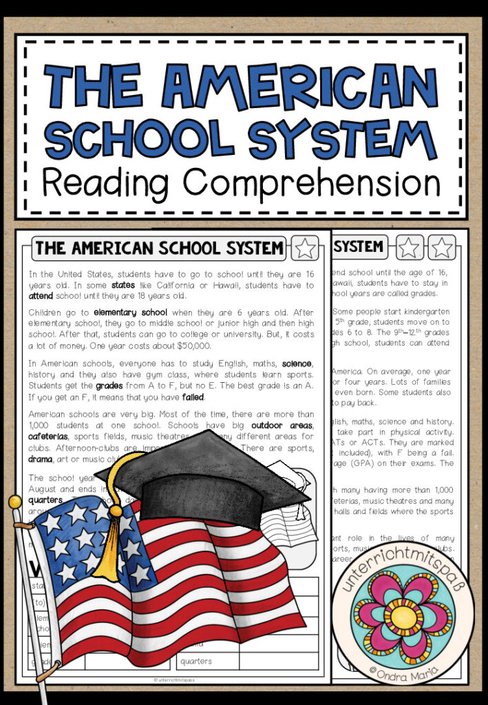 The American School System – Reading Comprehension (2-fach differenziert + Conversation Strips)