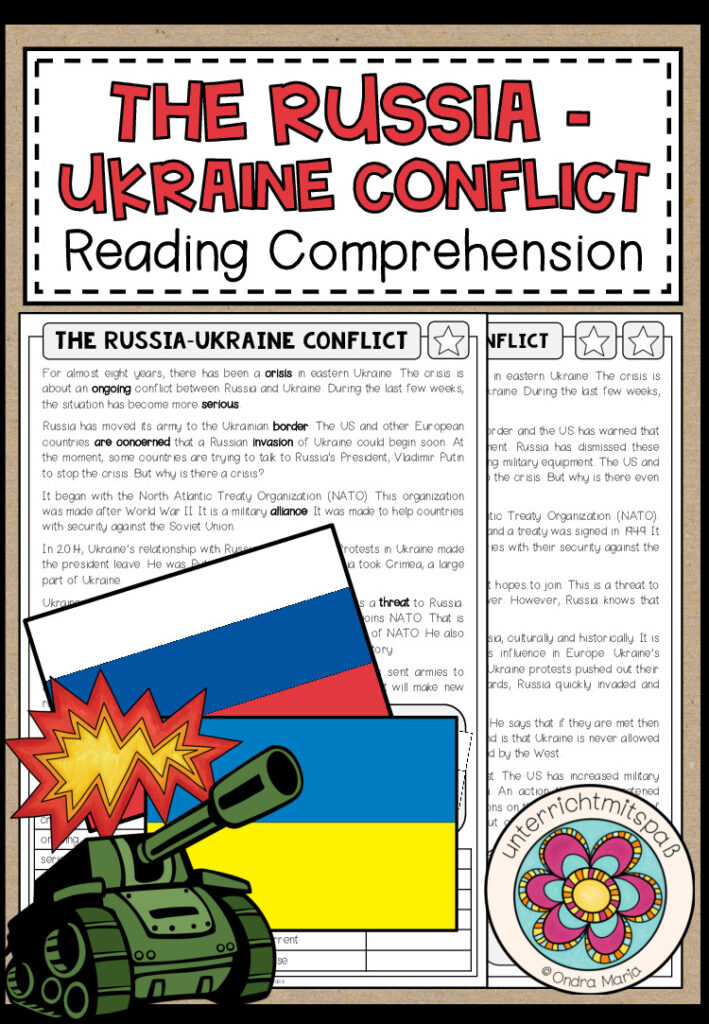 THE RUSSIA-UKRAINE CONFLICT – Reading Comprehension (2-fach differenziert + Conversation Strips)