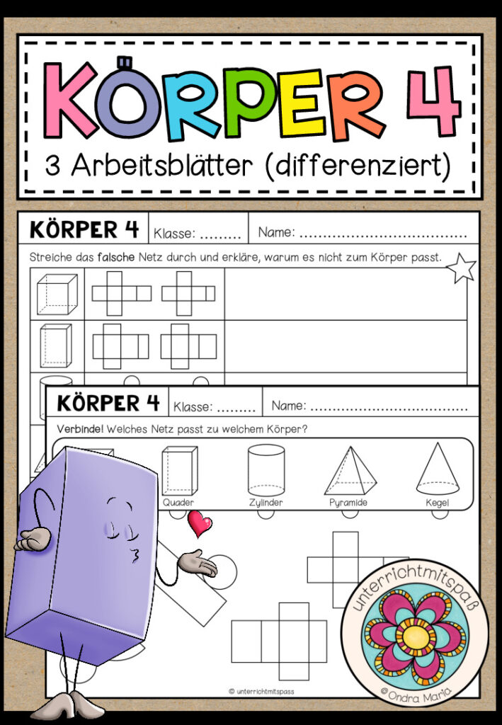 KÖRPER – Körpernetze (3 Arbeitsblätter)