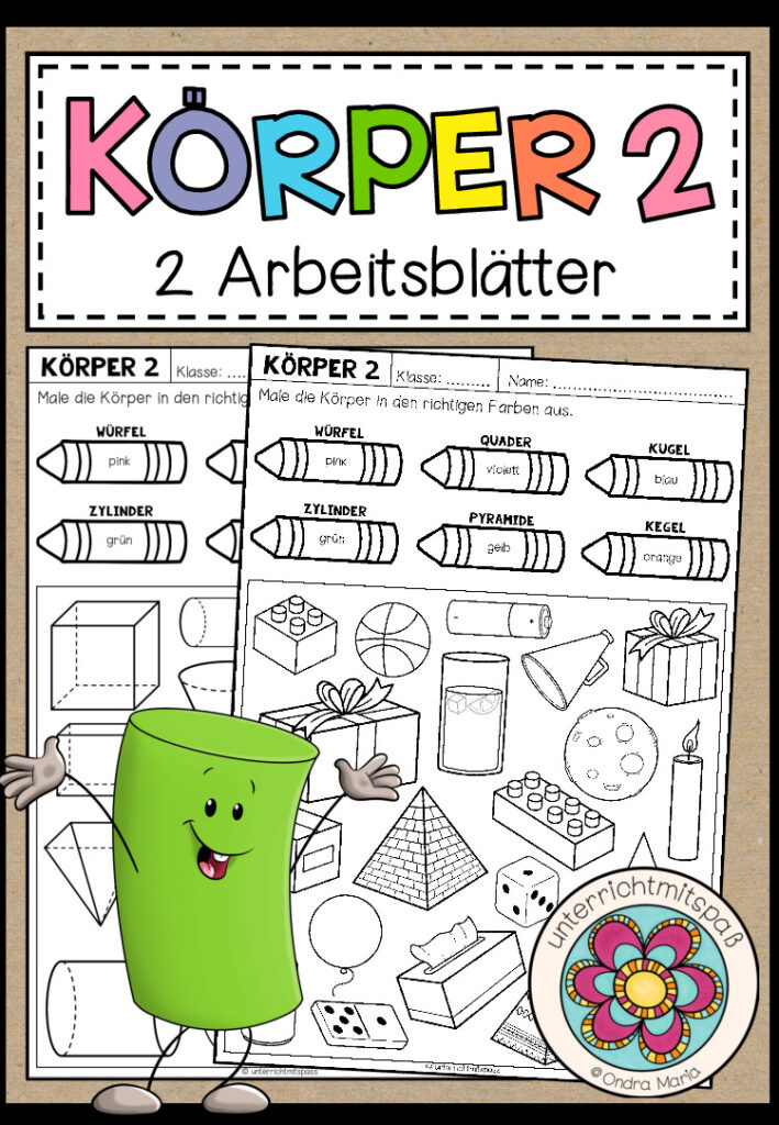 KÖRPER erkennen – Mathe-Malspaß (2 Arbeitsblätter)