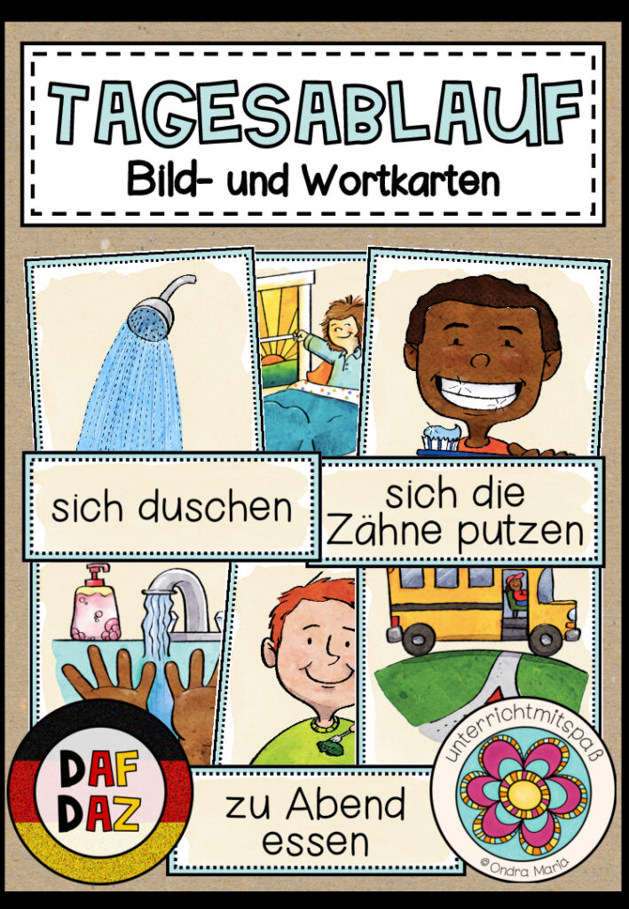 TAGESABLAUF – Bild- und Wortkarten (DAF/DAZ)