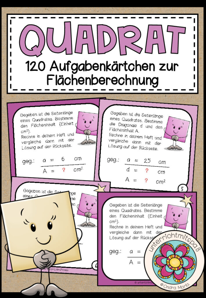 QUADRAT (Fläche) – 120 Aufgabenkärtchen