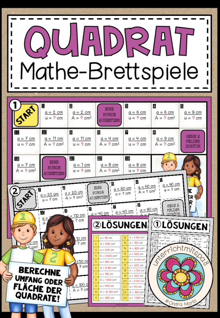 QUADRAT (Umfang und Fläche) – 2 Mathe-Brettspiele
