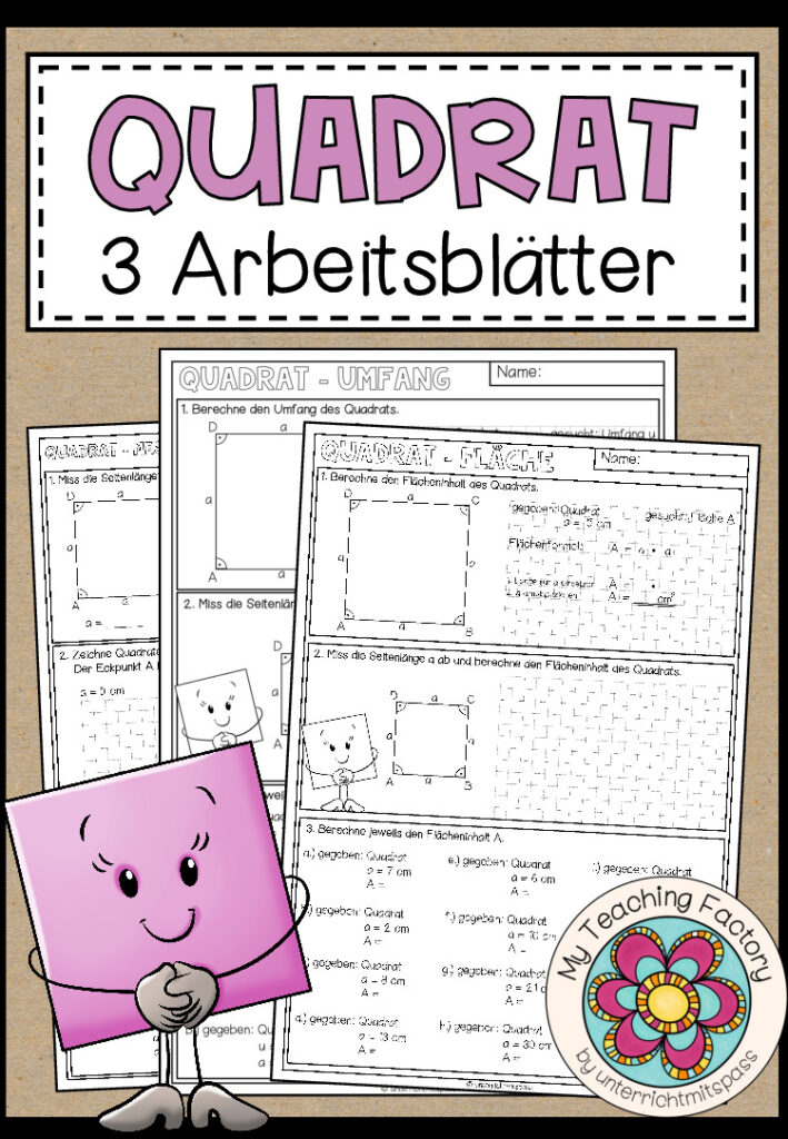 Quadrat – 3 Arbeitsblätter