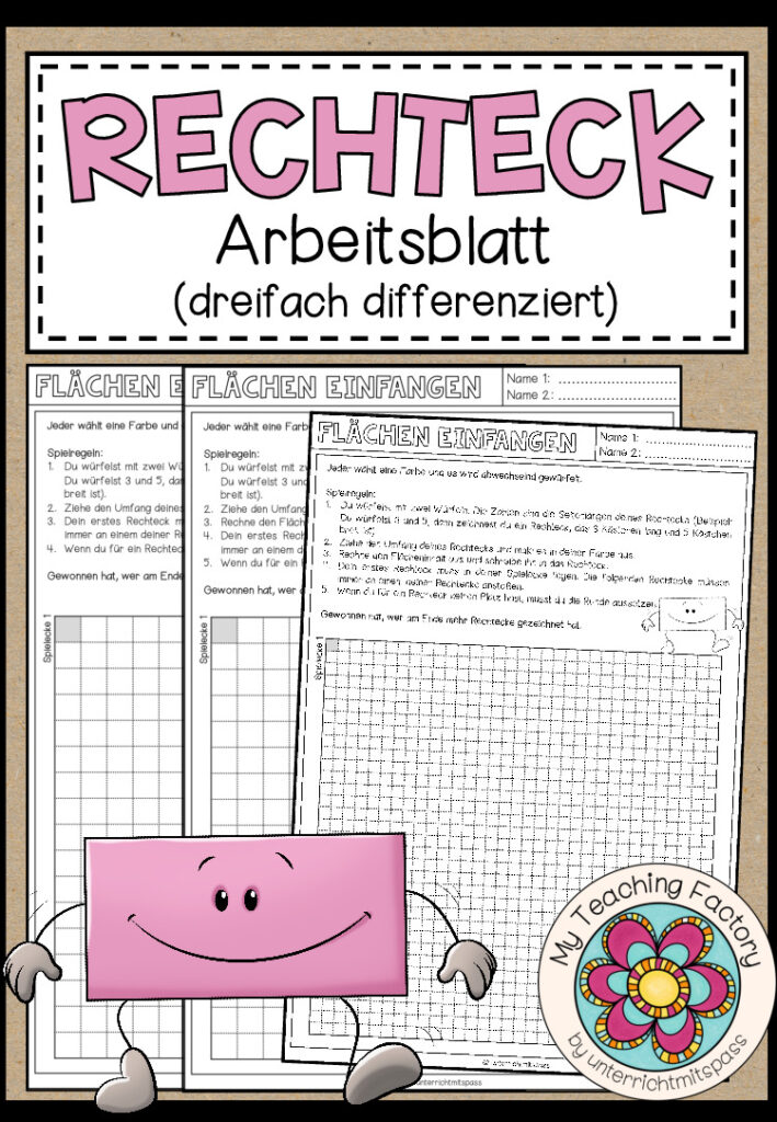RECHTECK (Flächen fangen) – Arbeitsblatt (3fach differenziert)
