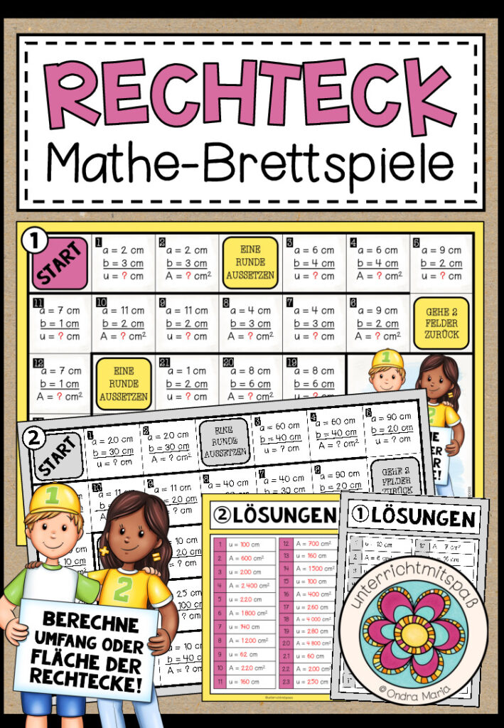 RECHTECK (Umfang und Fläche) – 2 Mathe-Brettspiele