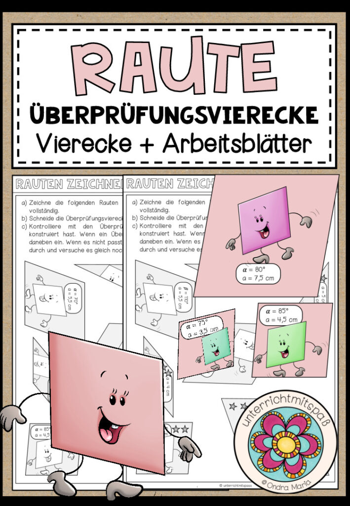 RAUTE – Überprüfungsvierecke (Vierecke + Arbeitsblätter)
