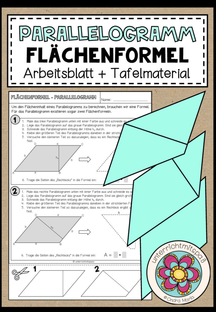 PARALLELOGRAMM – Flächenformel (Arbeitsblatt + Tafelmaterial)