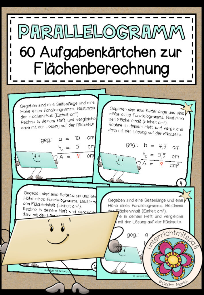 PARALLELOGRAMM (Fläche) – 60 Aufgabenkärtchen