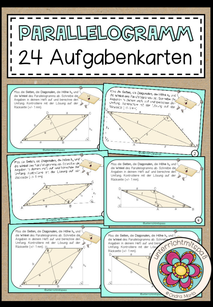 PARALLELOGRAMM (Umfang) – 24 Aufgabenkärtchen