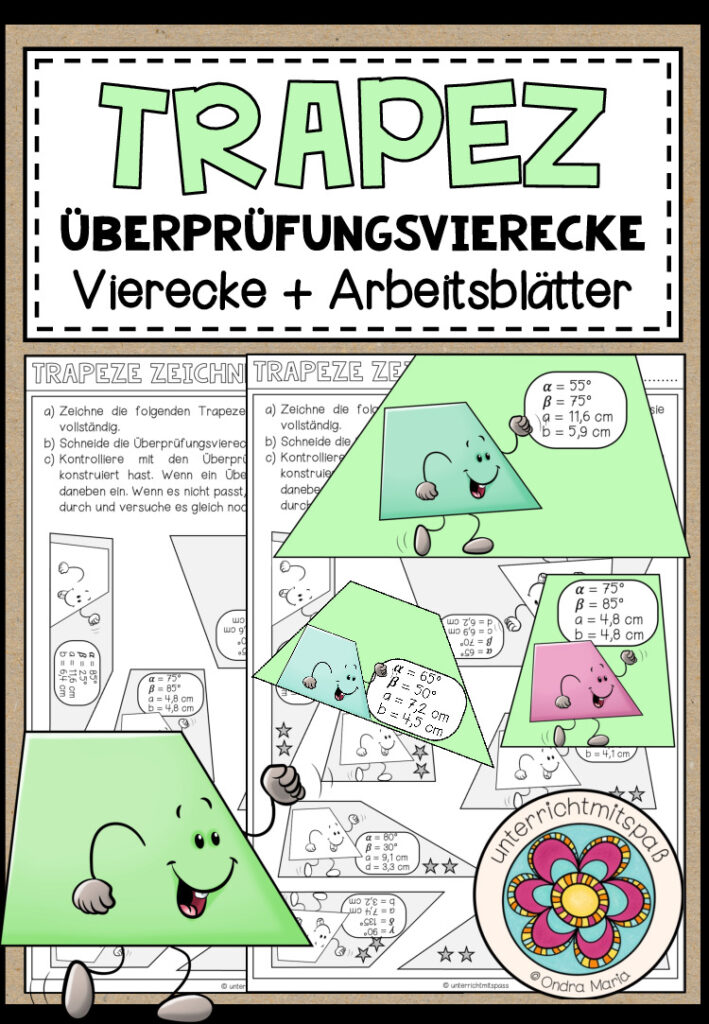 TRAPEZ – Überprüfungsvierecke (Vierecke + Arbeitsblätter)