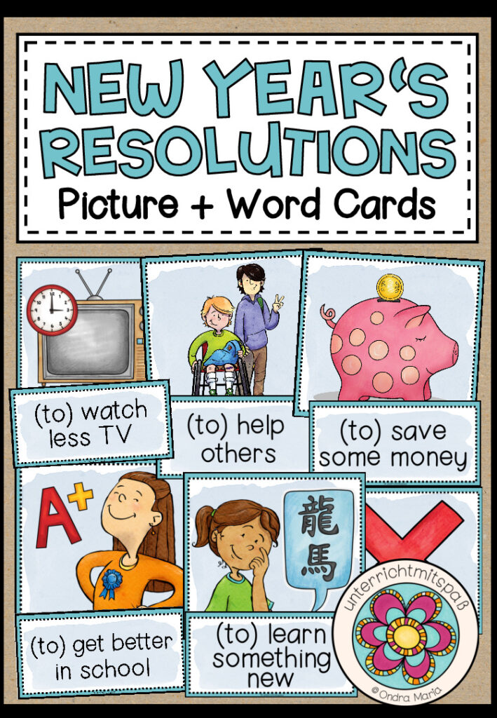 New Year’s resolutions – Picture + Word Cards
