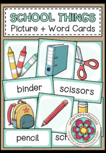 SCHOOL THINGS – Picture + Word Cards