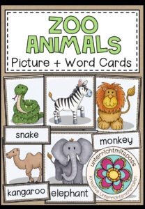 ZOO ANIMALS – Picture + Word Cards