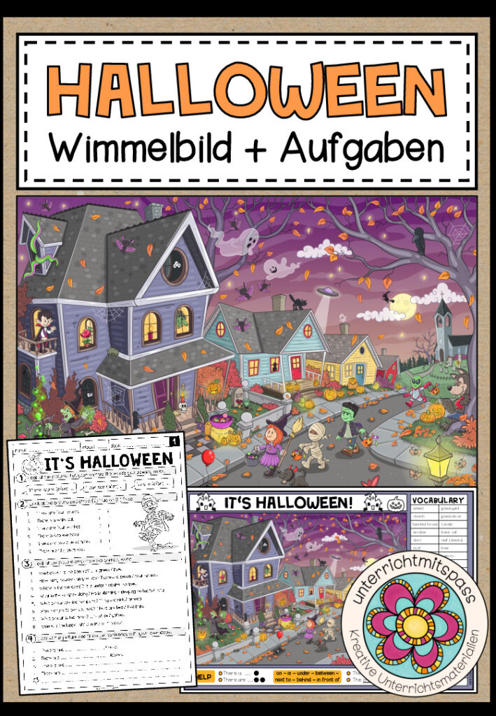 HALLOWEEN – Wimmelbild + Aufgaben (Englisch 3.-5. Schulstufe)