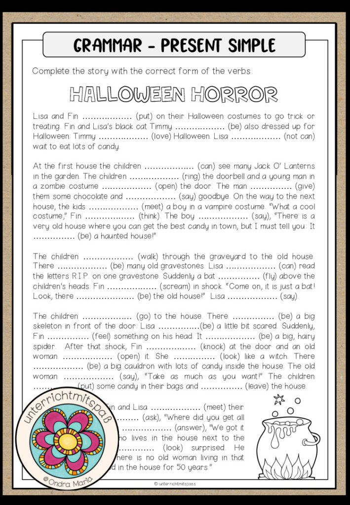 Present Simple – Grammar Worksheet (Halloween Story)
