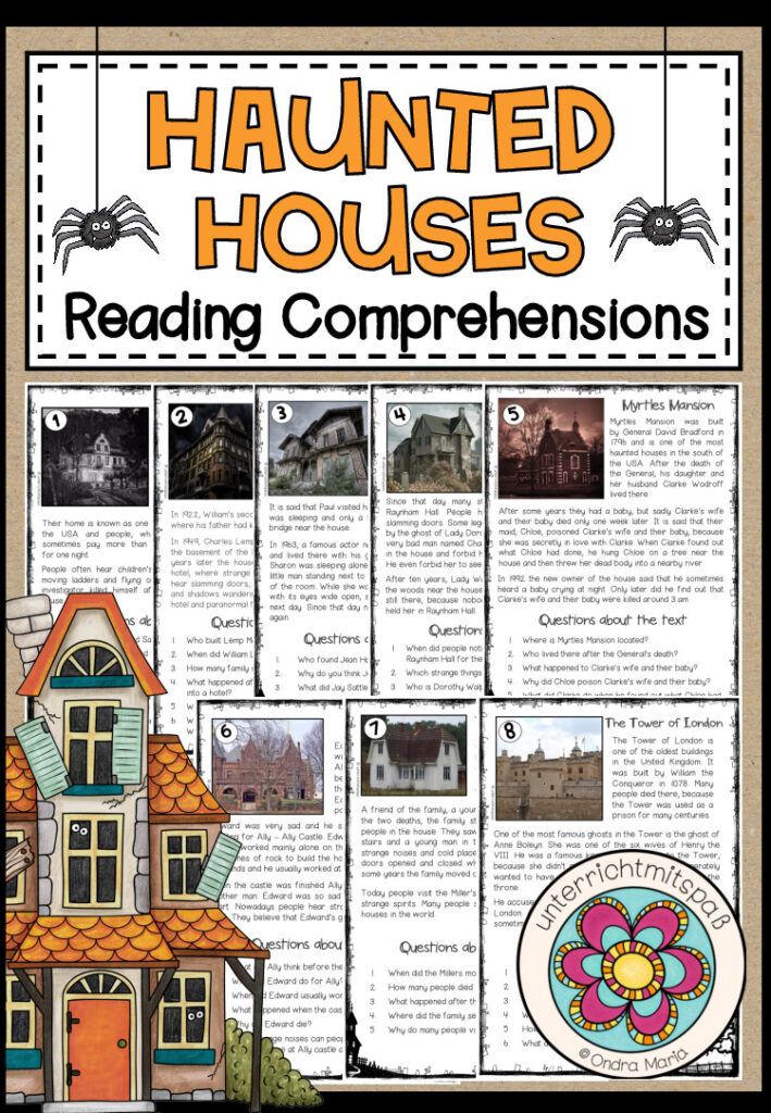 Top 8 haunted houses – 8 Reading Comprehensions (Halloween, scary stories)