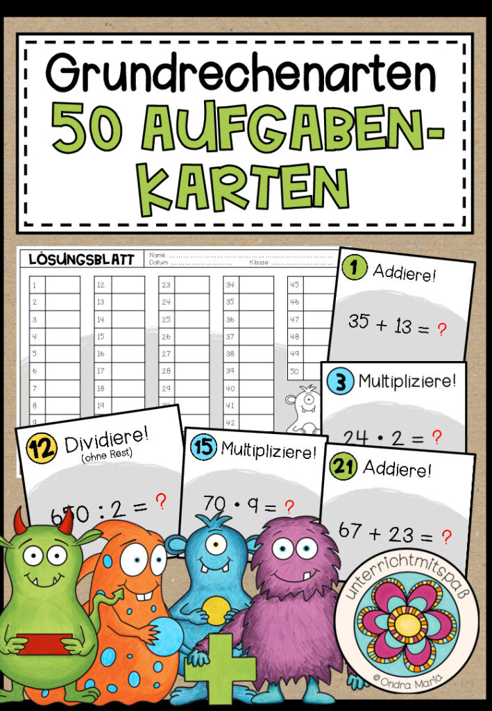 GRUNDRECHENARTEN – Aufgabenkärtchen (gemischte Aufgaben für die 4./5. Schulstufe)