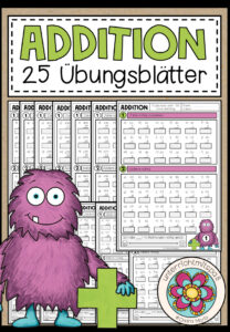 ADDITION – 25 Arbeitsblätter (differenziert mit und ohne Übertrag)