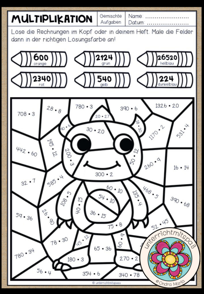 MULTIPLIKATION – Malen nach Zahlen (Arbeitsblatt)