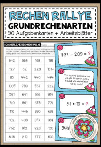 RECHEN RALLYE (Grundrechenarten) – 50 Kärtchen + Arbeitsblätter