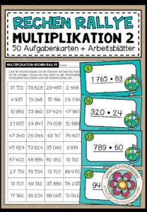 RECHEN RALLYE (Multiplikation 2) – 50 Kärtchen + Arbeitsblätter
