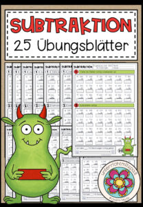 SUBTRAKTION – 25 Arbeitsblätter (differenziert mit und ohne Ausborgen)