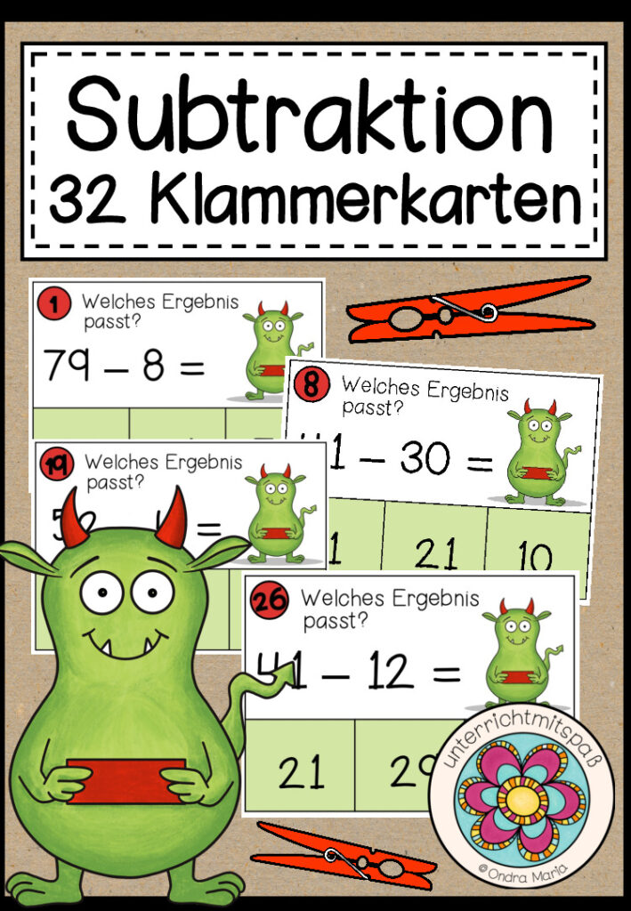 SUBTRAKTION – 32 Klammerkarten