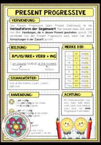 PRESENT PROGRESSIVE – Merkblatt (mehrere Versionen)