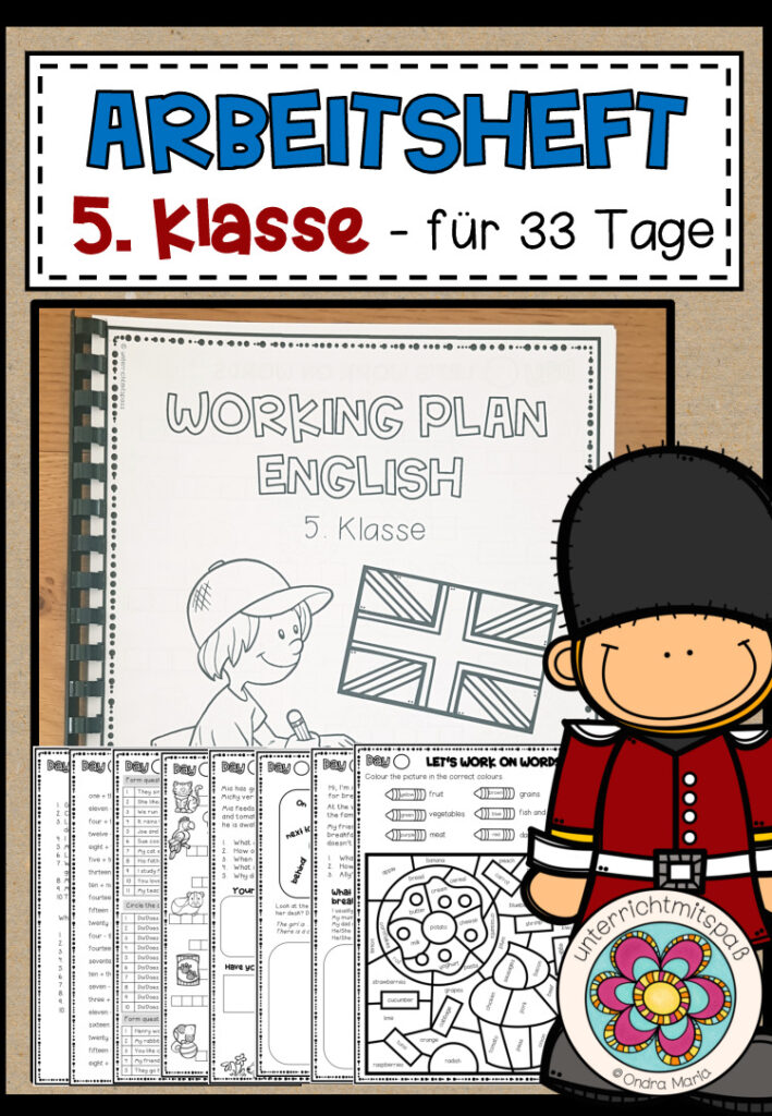 Arbeitsheft / Arbeitsplan / Übungsheft bei Schulschließung ENGLISCH 5. Klasse für 33 Tage