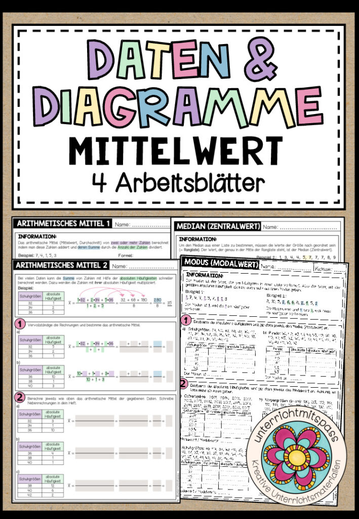 MITTELWERT (Daten & Diagramme) – 4 Arbeitsblätter